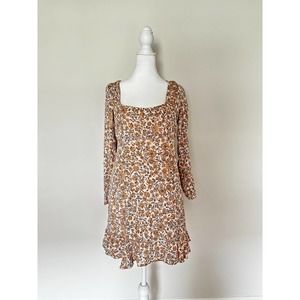 Free People Boheme Floral Mini Dress Size 6 Ivory Multi Square Neck